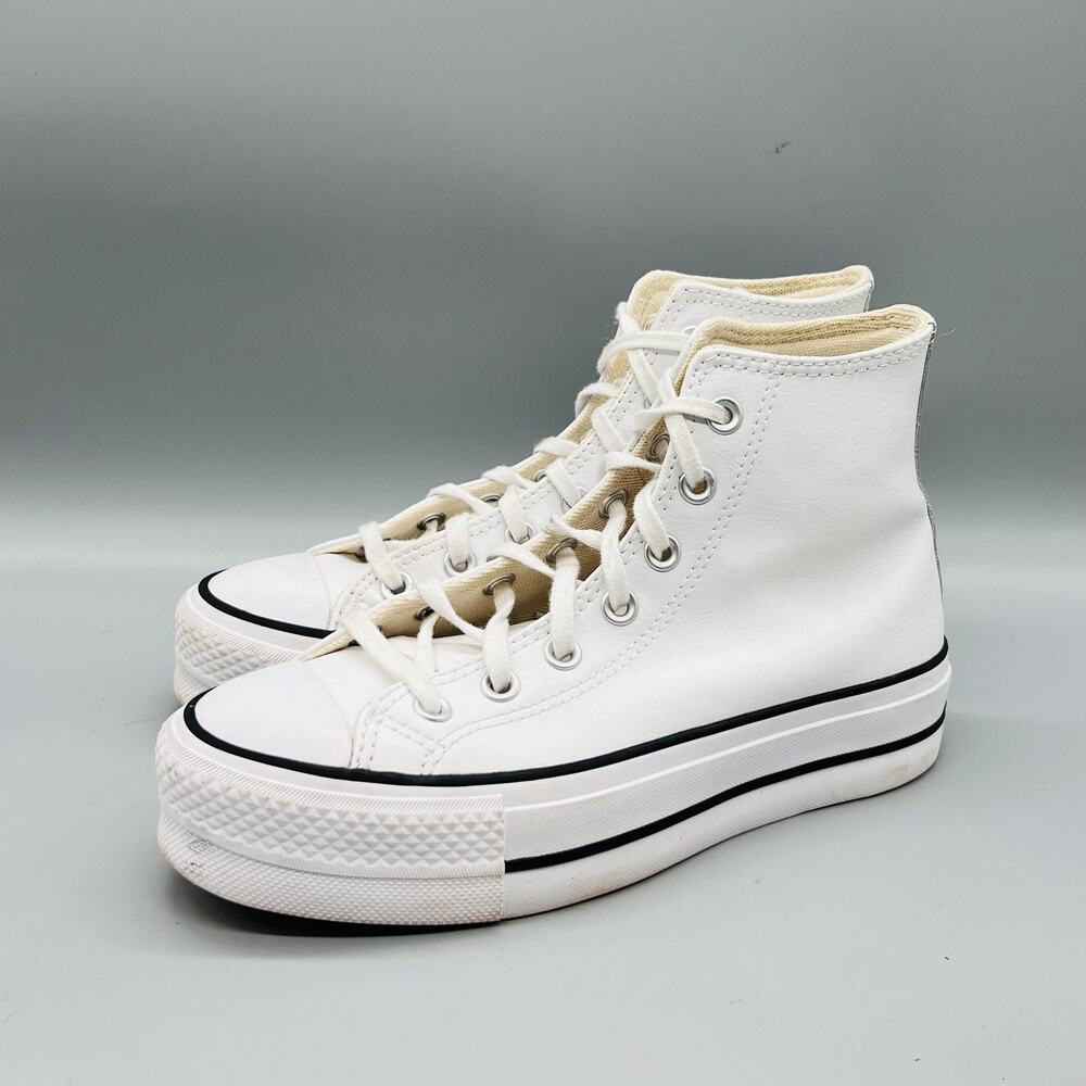Converse Shoes Womens 6.5 White Leather All Star High Top Platform Sneakers - Picture 3 of 11